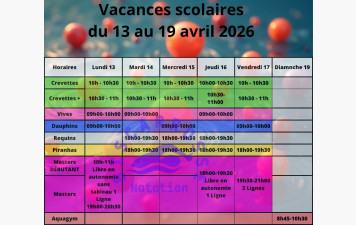 Horaires Vacances scolaire du 13 au 19 Avril  2026