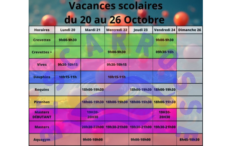 Planning Vacances Scolaire du 20 au 26 Octobre 2025